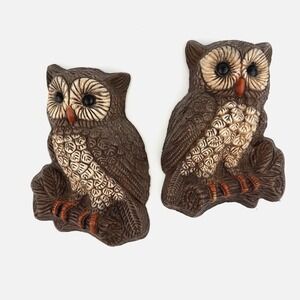 Vtg MCM Owl Lot Resin Wall Hanging Decor 3D Figural Big Eye Bird Mid Century Art